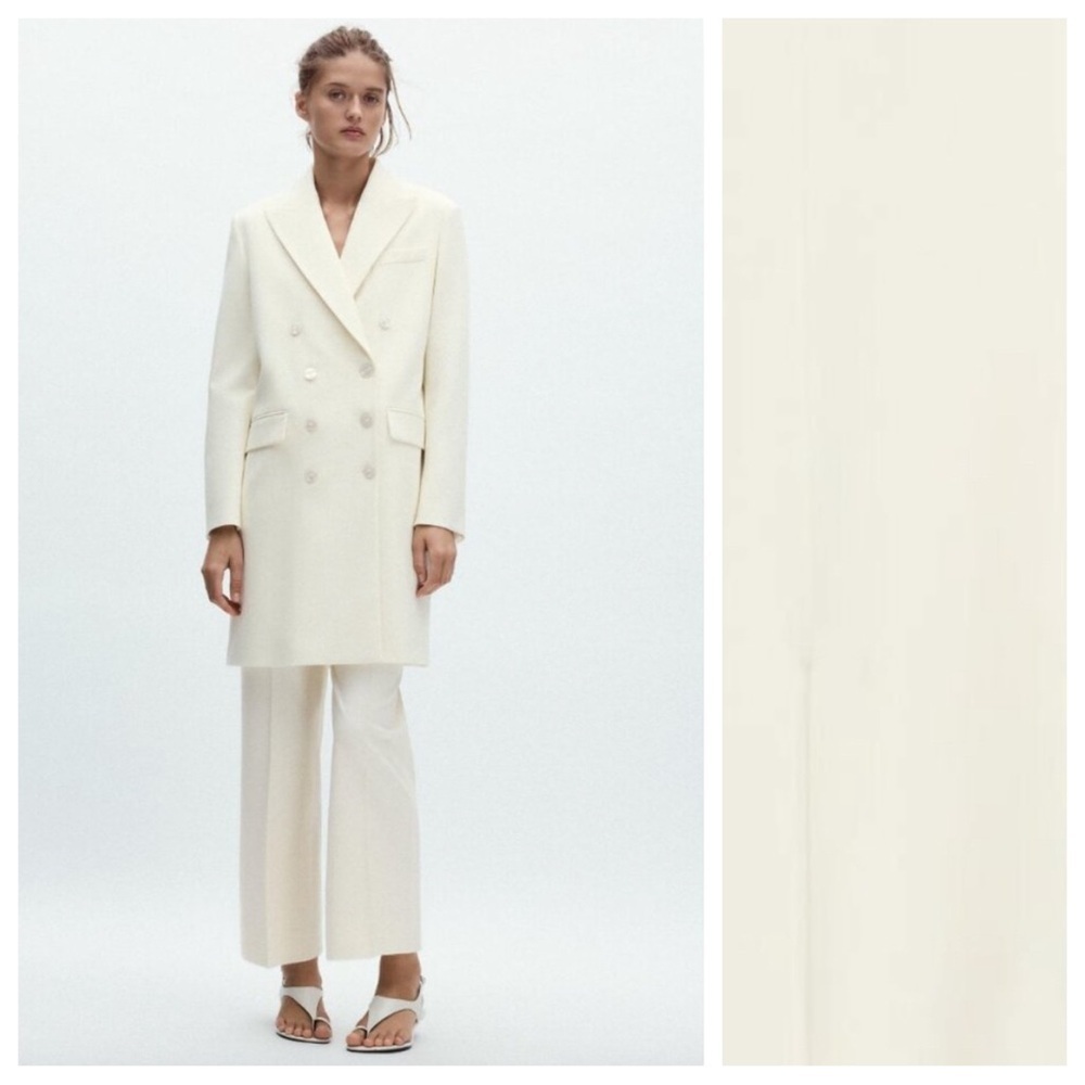 NWT. Zara ZW Collection Cream Wool Blend Frock Coat. Size L.